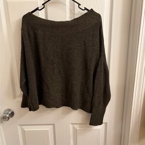 Free People Olive Green Boatneck Knit Sweater